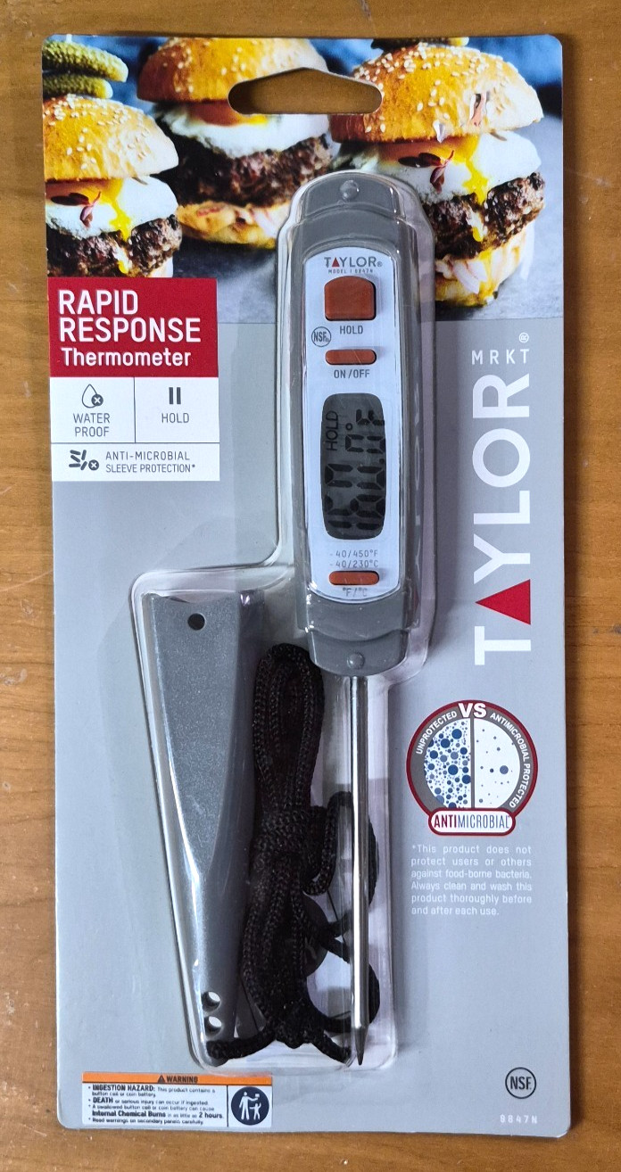 Taylor Gray Silver Rapid Response Thermometer Waterproof Anti Microbial NEW