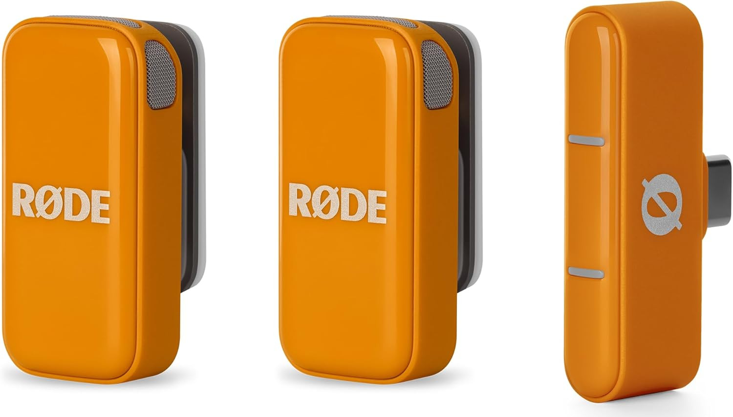 Compact Wireless Microphone Set for Smartphones - 2 Mics & Charging Case, Orange