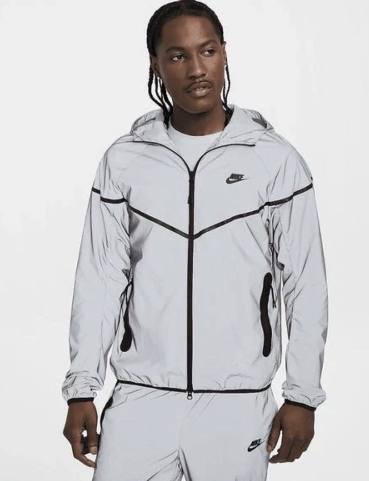 Nike Tech Woven Flash Reflective Silver Black Jacket FZ7585-035 Men's Sizes
