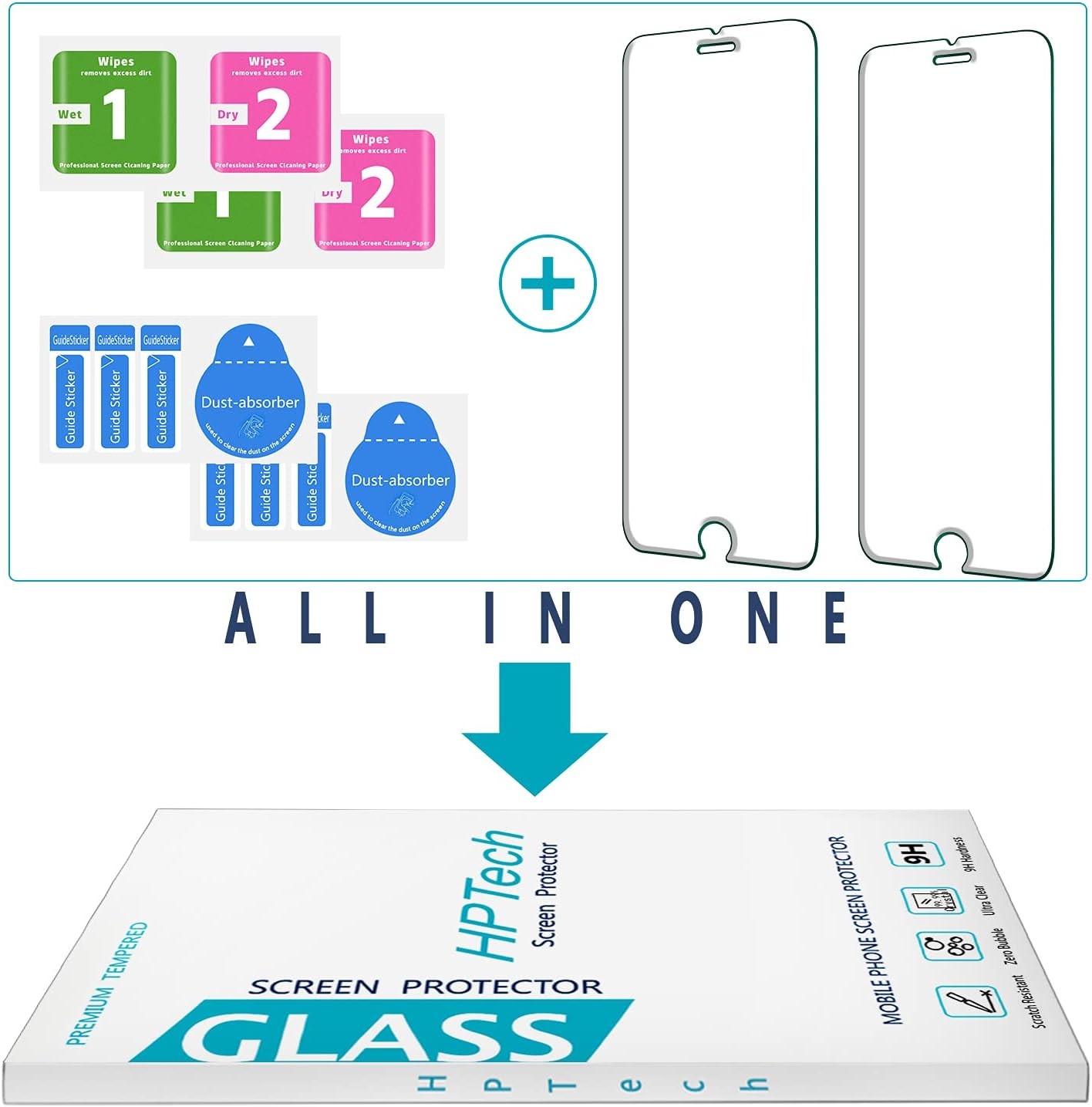 2 Pack) Tempered Glass For iPhone SE 2020, iPhone 8, iPhone 7, iPhone 6S, iPhone