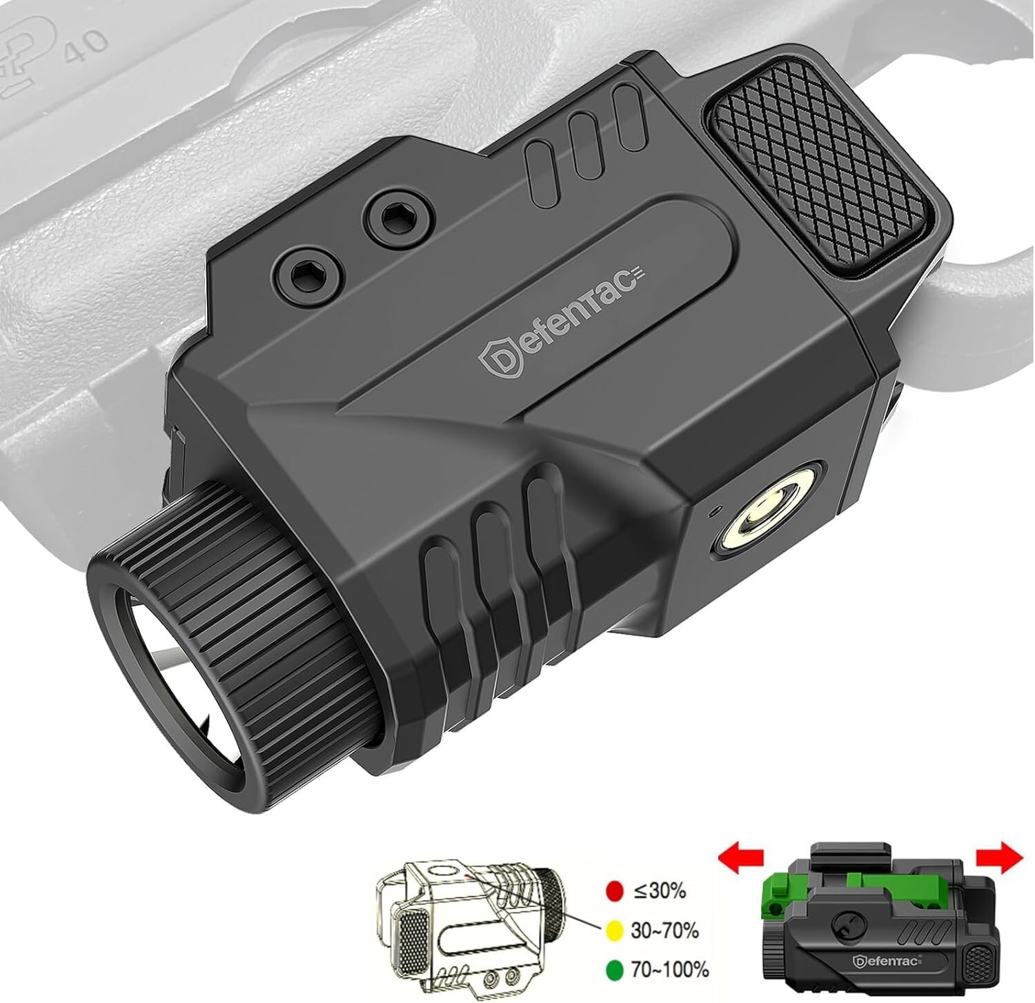 DEFENTAC 800lm Flashlight Weapon Light with Strobe Function LED for Gun Pistol