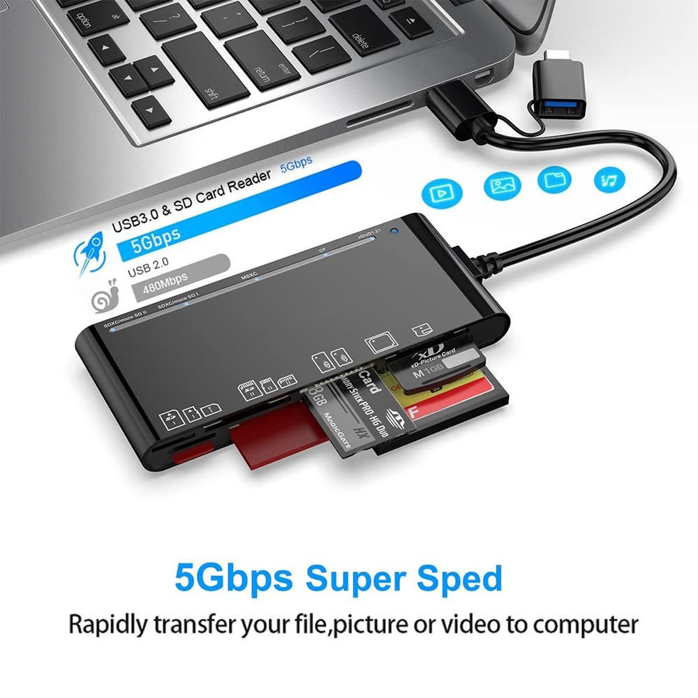 7-in-1 USB 3.0 Memory Card Reader High-Speed Adapter for Micro SD SDXC CF SDHC
