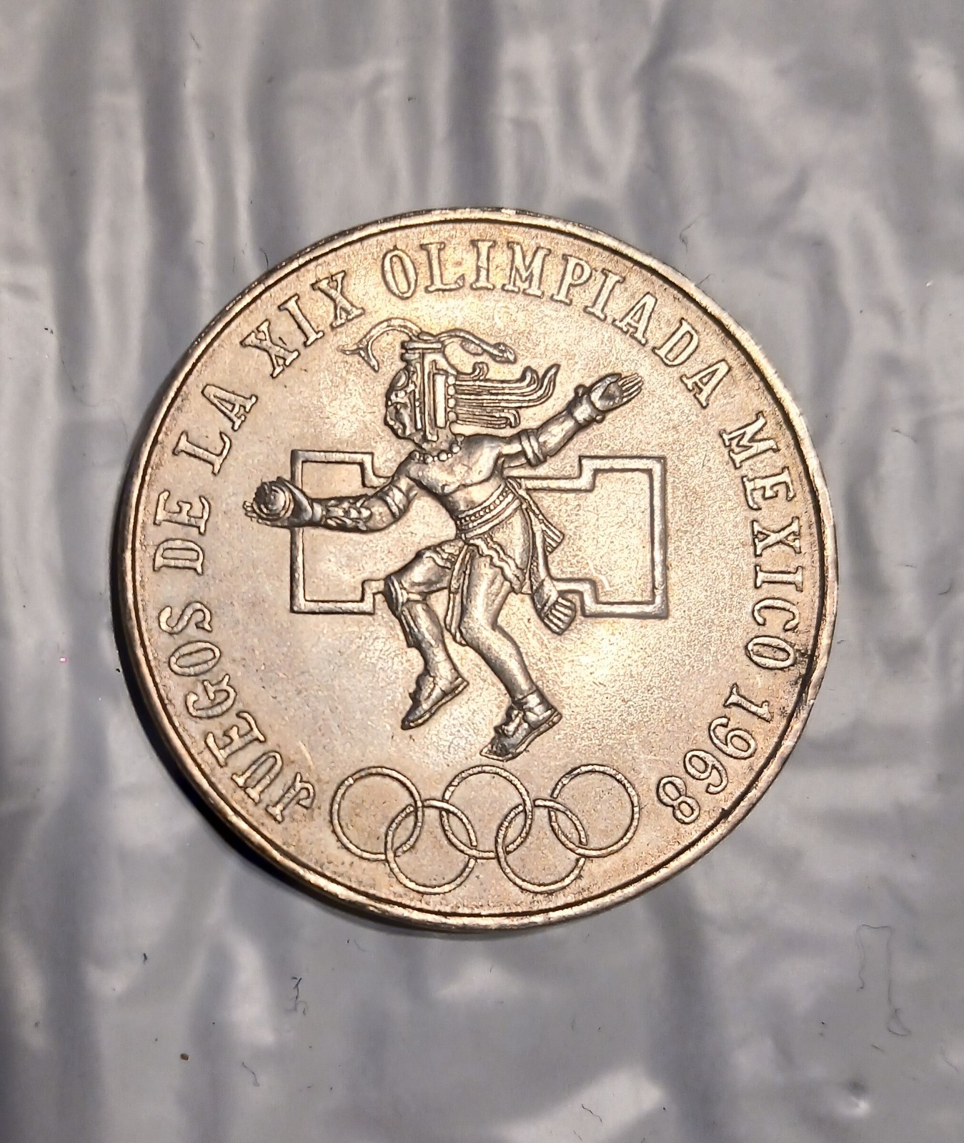 1968 Mexico XIX Olympic Games Aztec Ball Player BIG 25 Pesos Silver Coin