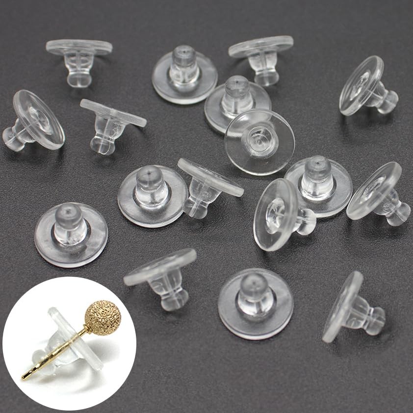 100 Pcs Large Silicone Earring Backs with Pad, Safety Earring Backings Bullet