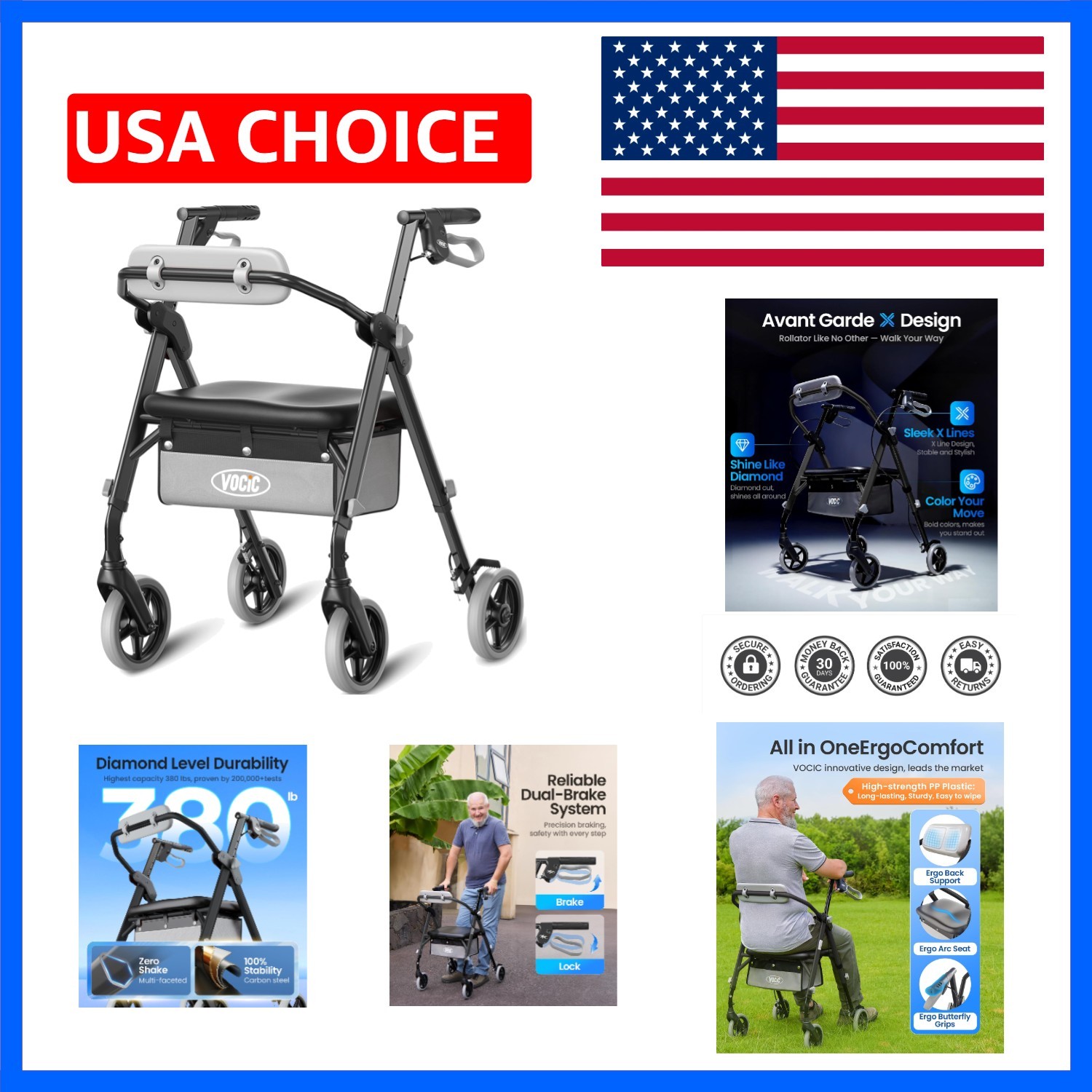 Walkers for Seniors, Z11 Rollator Walker with Seat, Max 380 lbs, Avant Walker...