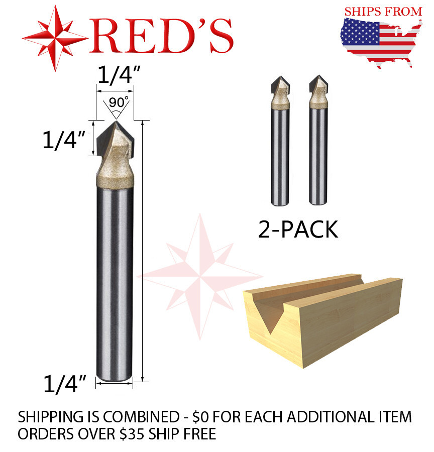 2 Pack Tideway Carbide PRO LC03010404 1/4" 90 V Groove 1/4" shank router bit