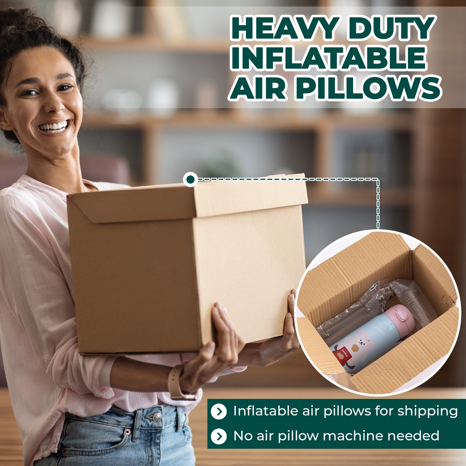 4x8 Air Pillows Inflatable 330 Count Void Fill Package Dunnage - Includes Pump
