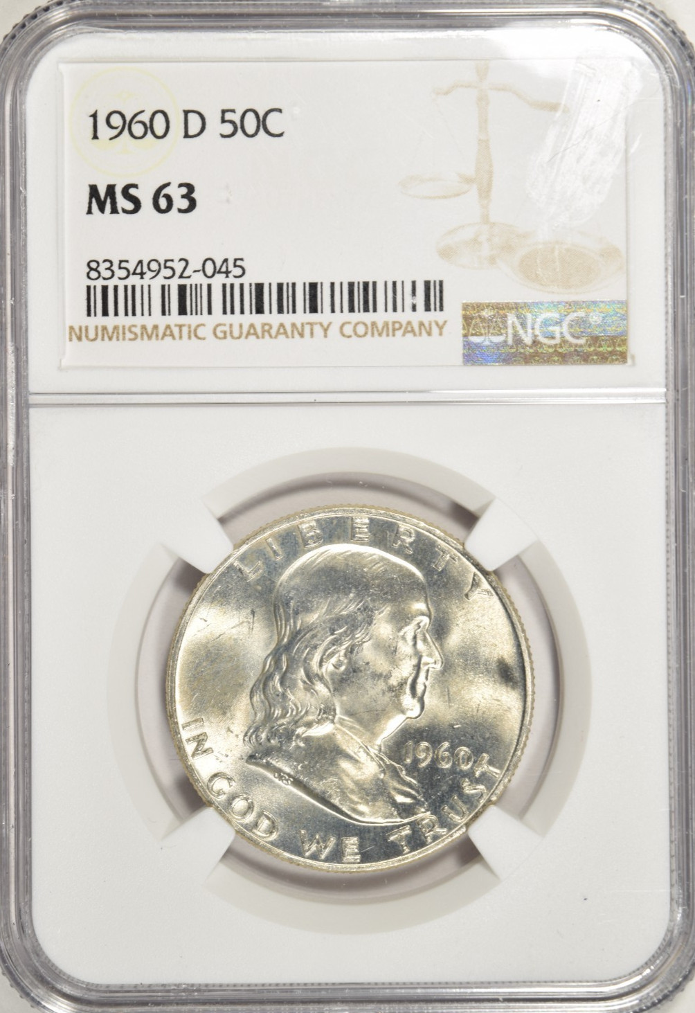 1963 FRANKLIN HALF DOLLAR ~ NGC MS63 ~ BRIGHT WHITE!