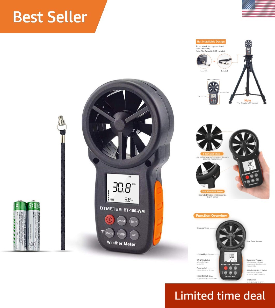 Digital Anemometer Barometer Handheld, for Wind Speed Temperature Wind Chill ...