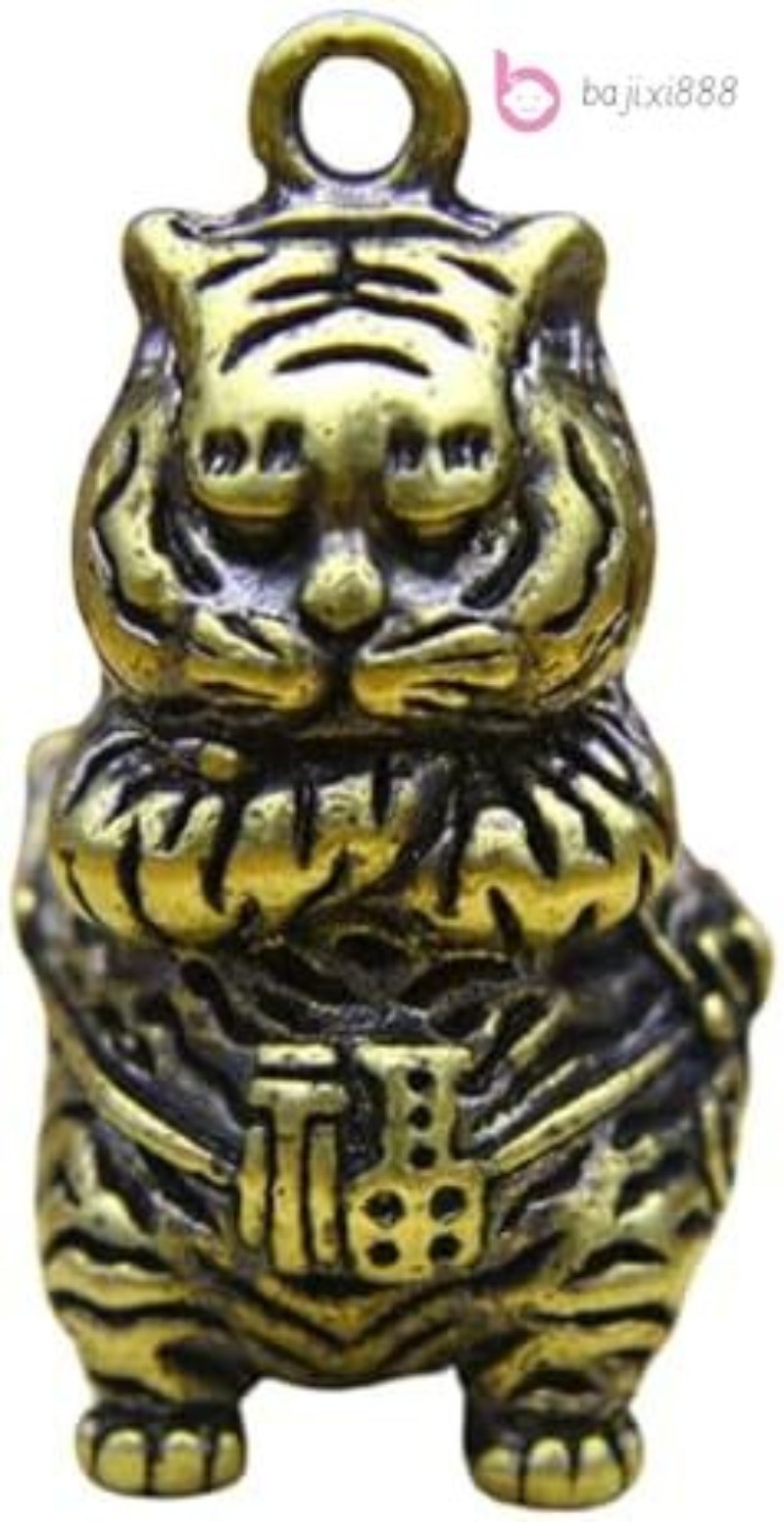 Retro Brass Mini Luck Zodiac Tiger Statue Creative Key Chain Pendant Mascot
