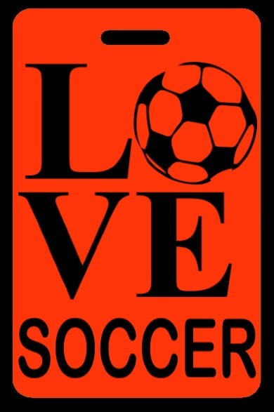 Hi-Viz Orange LOVE Soccer Bag Tag - Free Personalization
