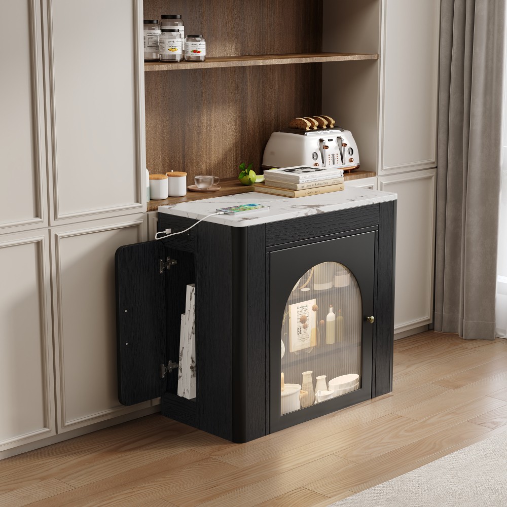 Extendable TREXM Rolling Kitchen Island with , Built-in Socket & Side Hooks