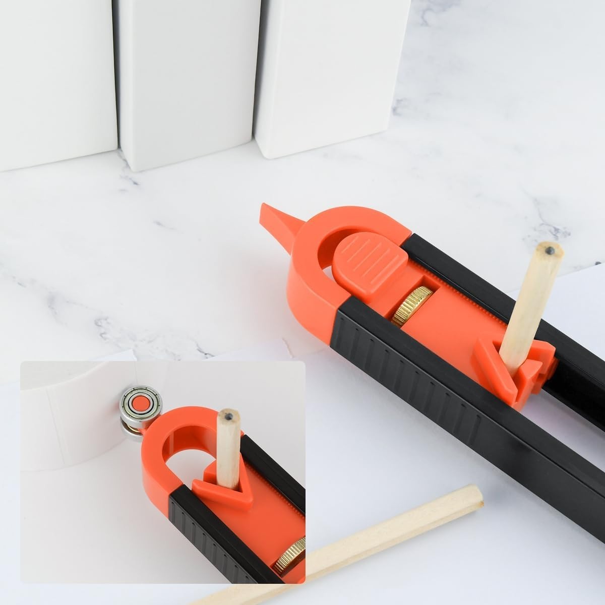 Compact Contour Scribing Tool with Adjustable Lock & Dual Pencils - Black