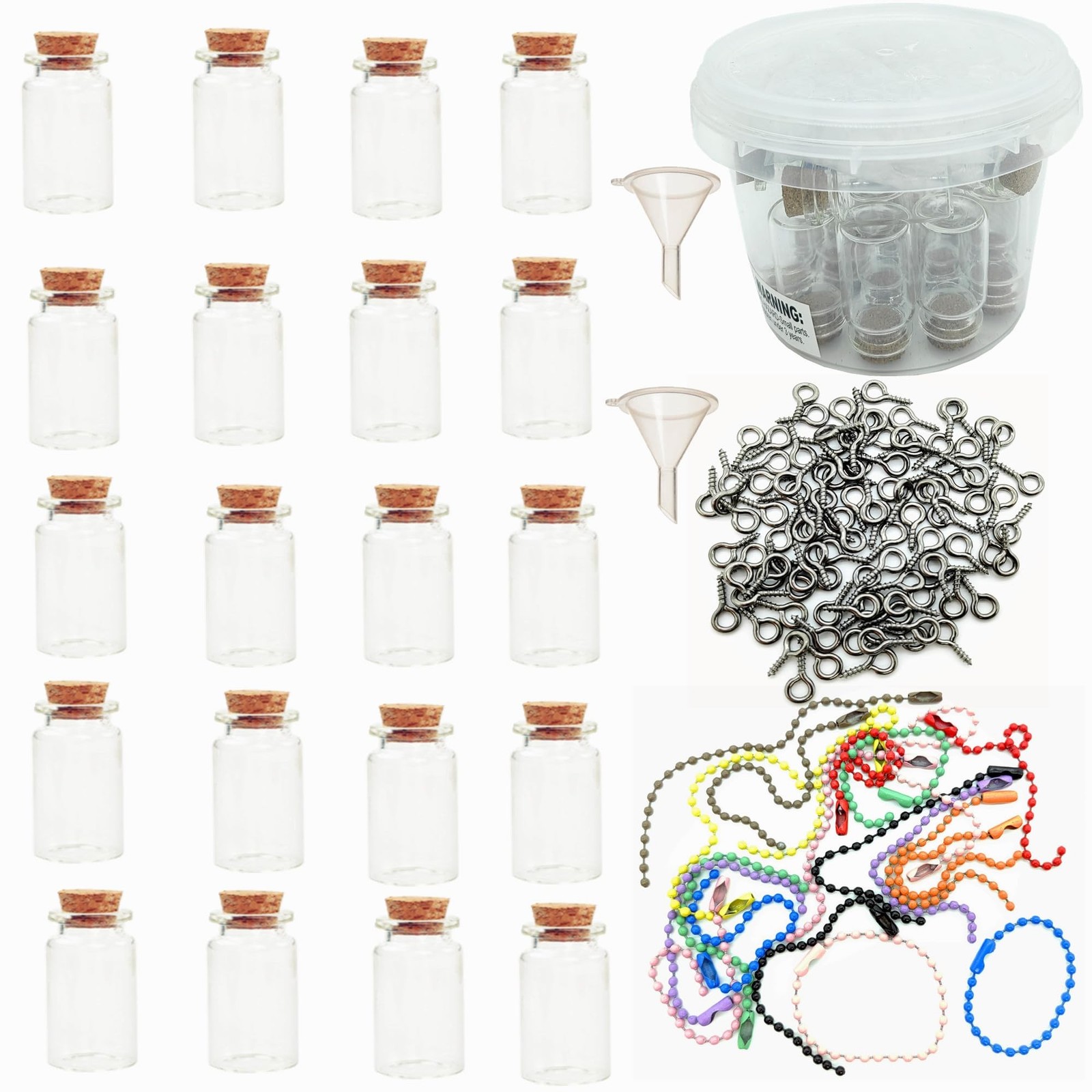 Qiandier Mini Clear Glass Jars Bottles with Cork Stoppers Set with Eye Screws...