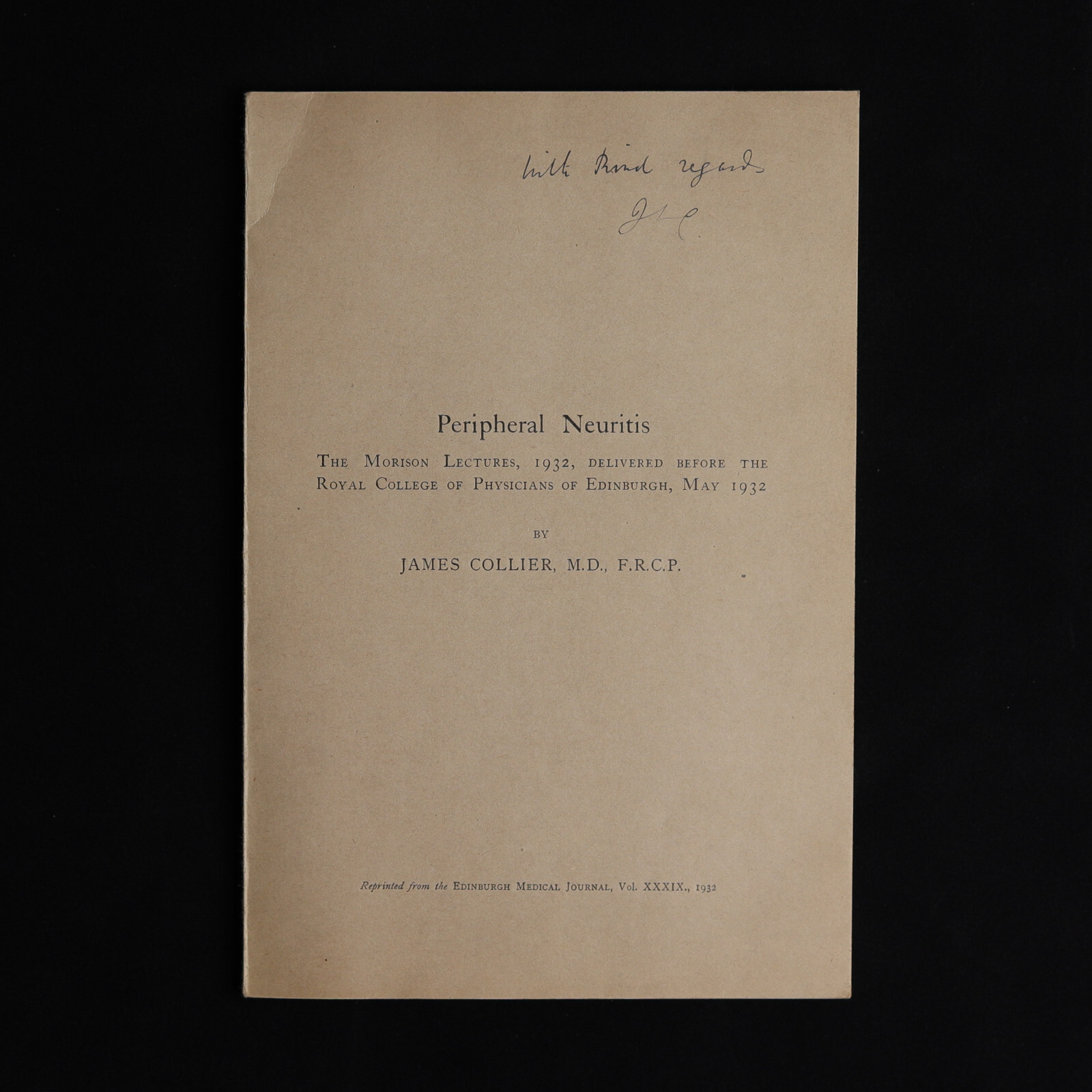 SIGNED James Collier Medical Lecture Peripheral Neuritis 1932 Neurology
