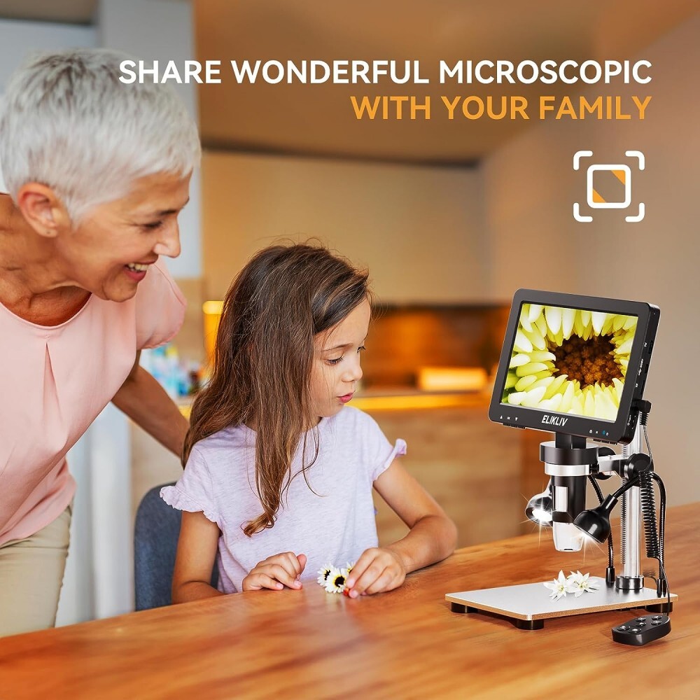 Elikliv USB Digital Microscope 1200X 7" LCD 1080P HD Camera Soldering microscope