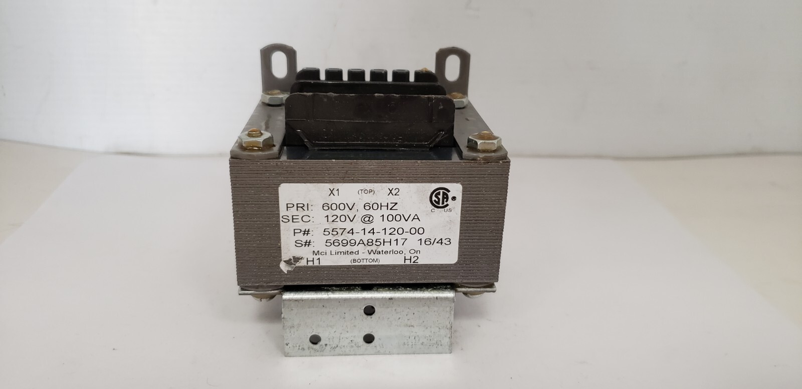 MCI 5574-14-120-00 TRANSFORMER, 600V, 60Hz, 120V @ 110VA, NNB