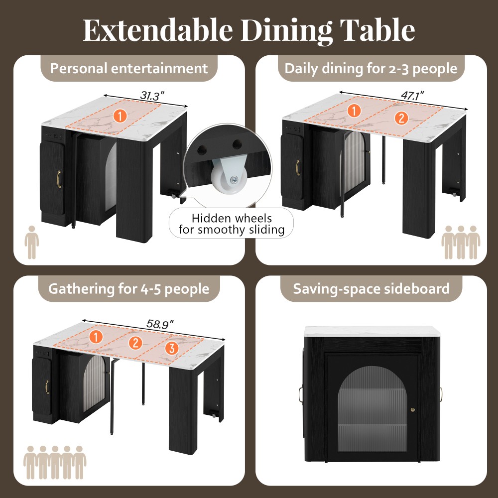 Extendable TREXM Rolling Kitchen Island with , Built-in Socket & Side Hooks