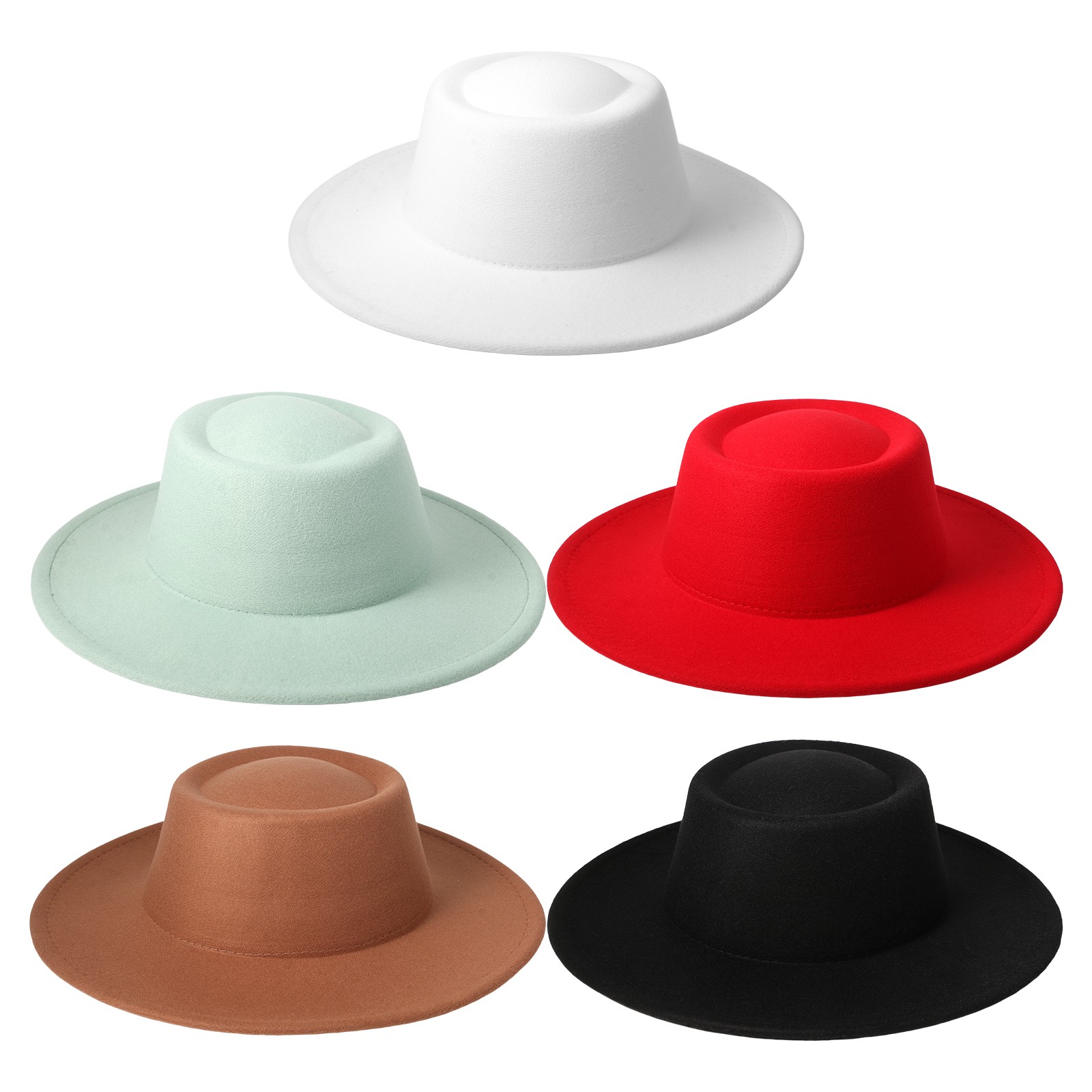 Women's Men's Wide Brim Flat Crown Felt Fedora Hat Elegant Vintage Cloche Hat