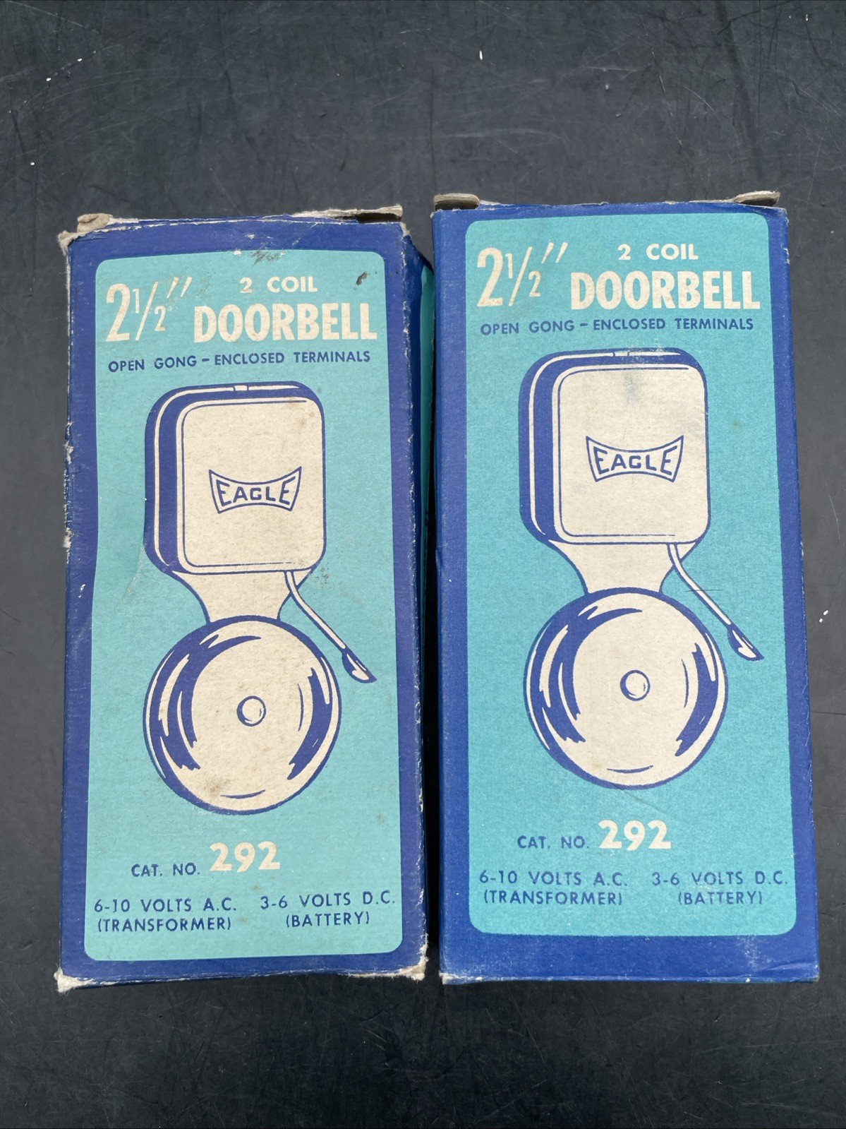 Vintage Set of 2 Eagle 2-1/2" Doorbell 2 Coil Silver with Box
