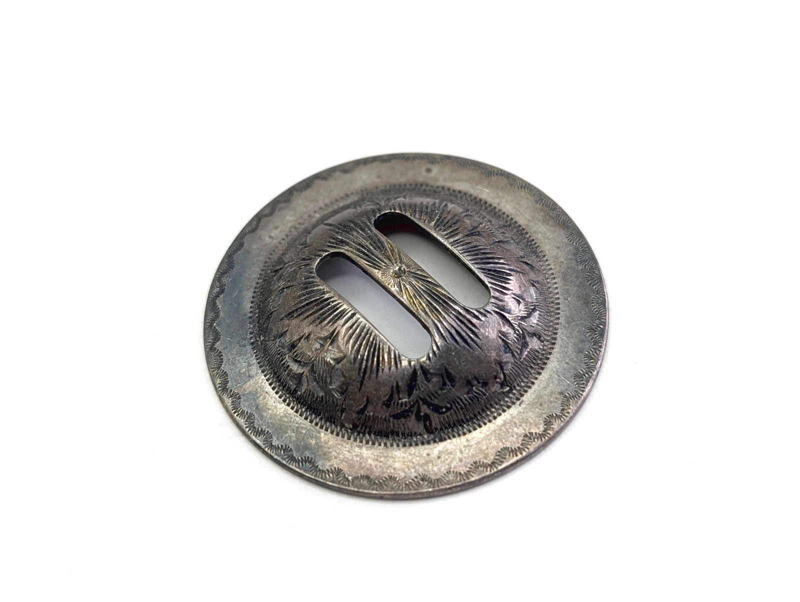 Antique Sterling Silver Hand Engraved Western Saddle Slotted Concho