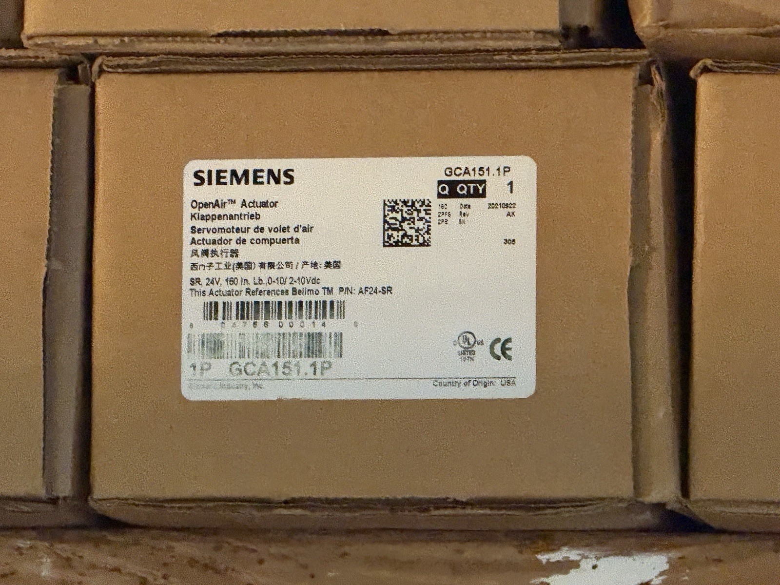 SIEMENS GCA151.1P OPENAIR ACTUATOR SR 24V 160 IN LB  NEW In Box 0-10/2-10Vdc