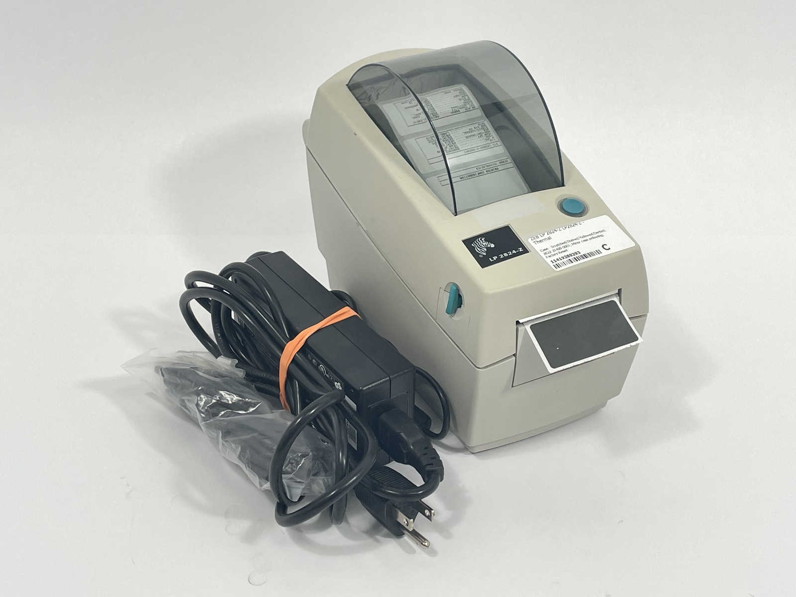 Zebra LP2824Z Thermal Label Printer Ethernet 282Z-21400-0001 w/ AC - Yellowed