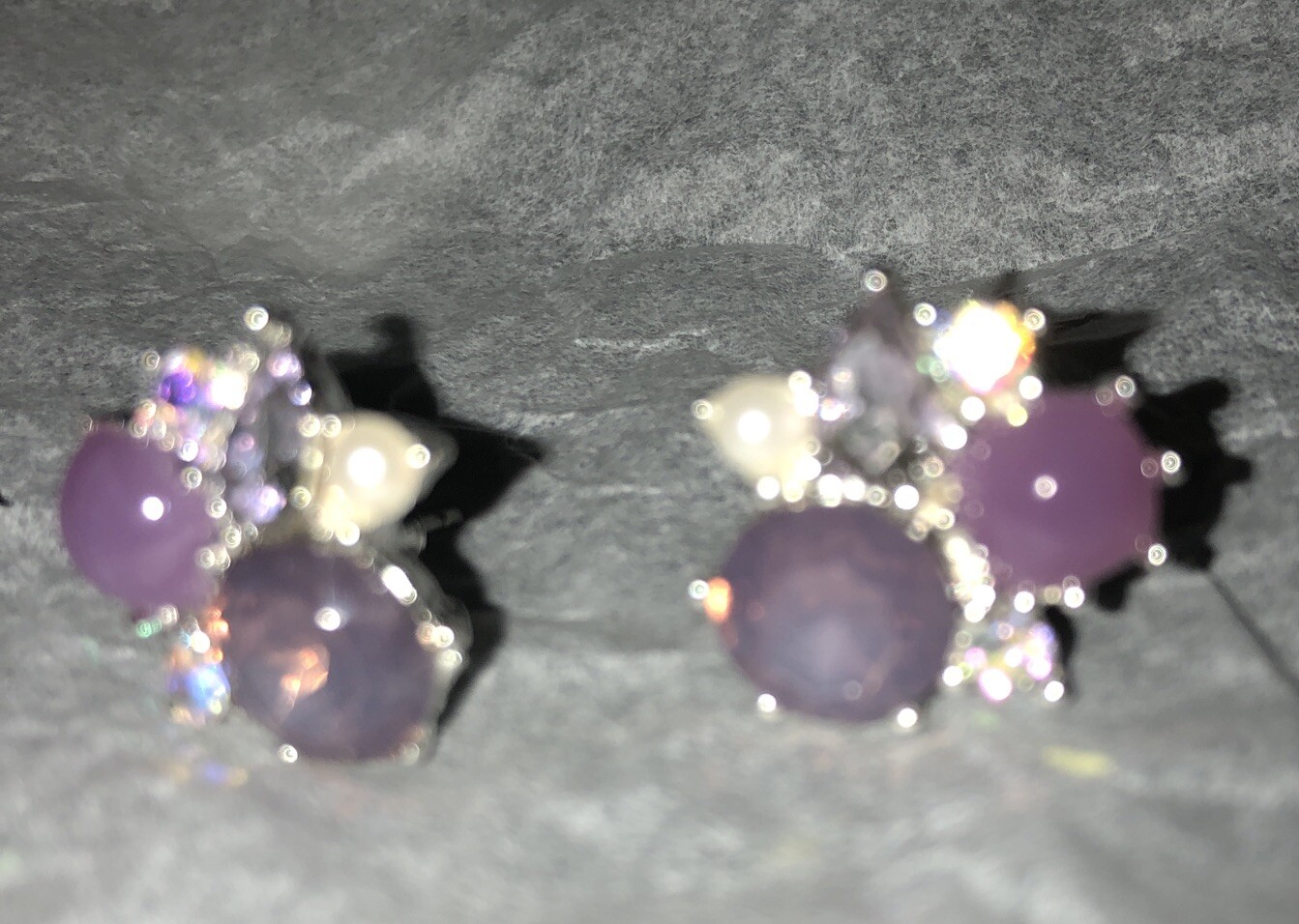 Pair of Stud Earrings Pierced Purple , Clear Stones  Earrings NIB Very Sparkly.
