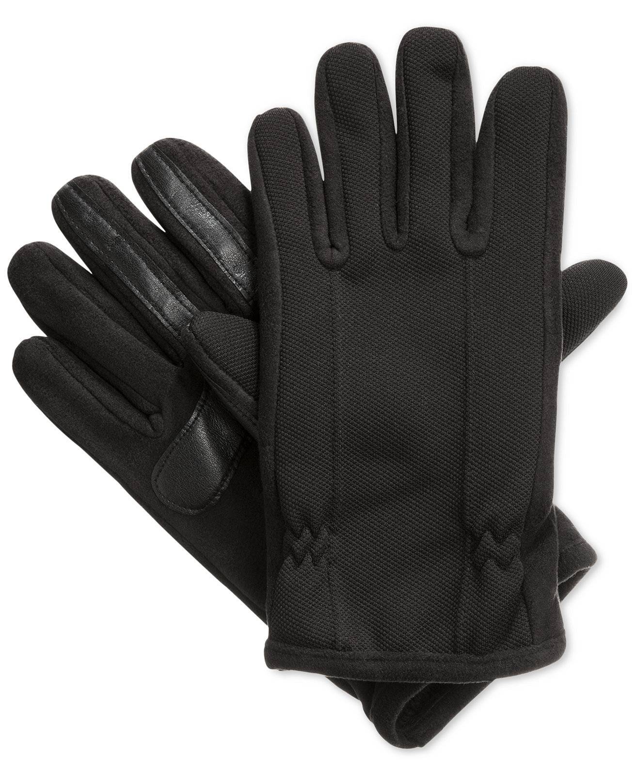 $119 Isotoner Mens Gloves Black Fleece Touchscreen Athletic Casual Winter Size L
