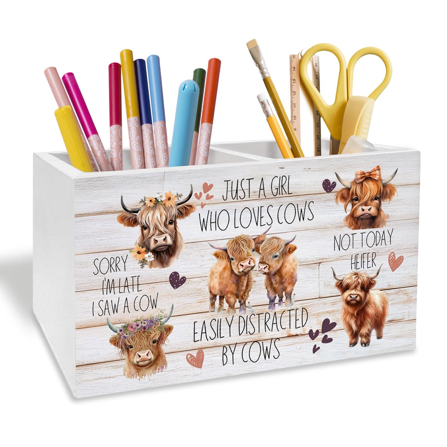 Rustic Cute Highland Cow Pen Holder for Desk, Highland Cow Gifts for Pencil O...