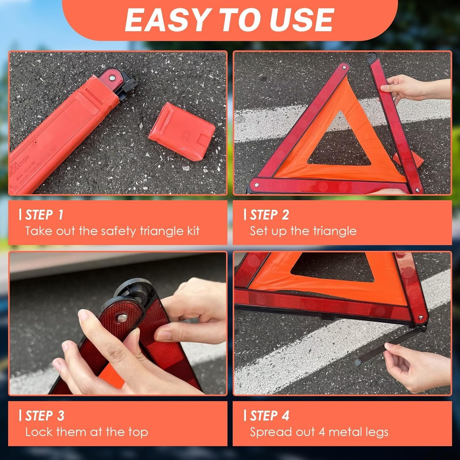 3 Pack Emergency s, Reflective Roadside Safety Triangle Kit with Storage Case...