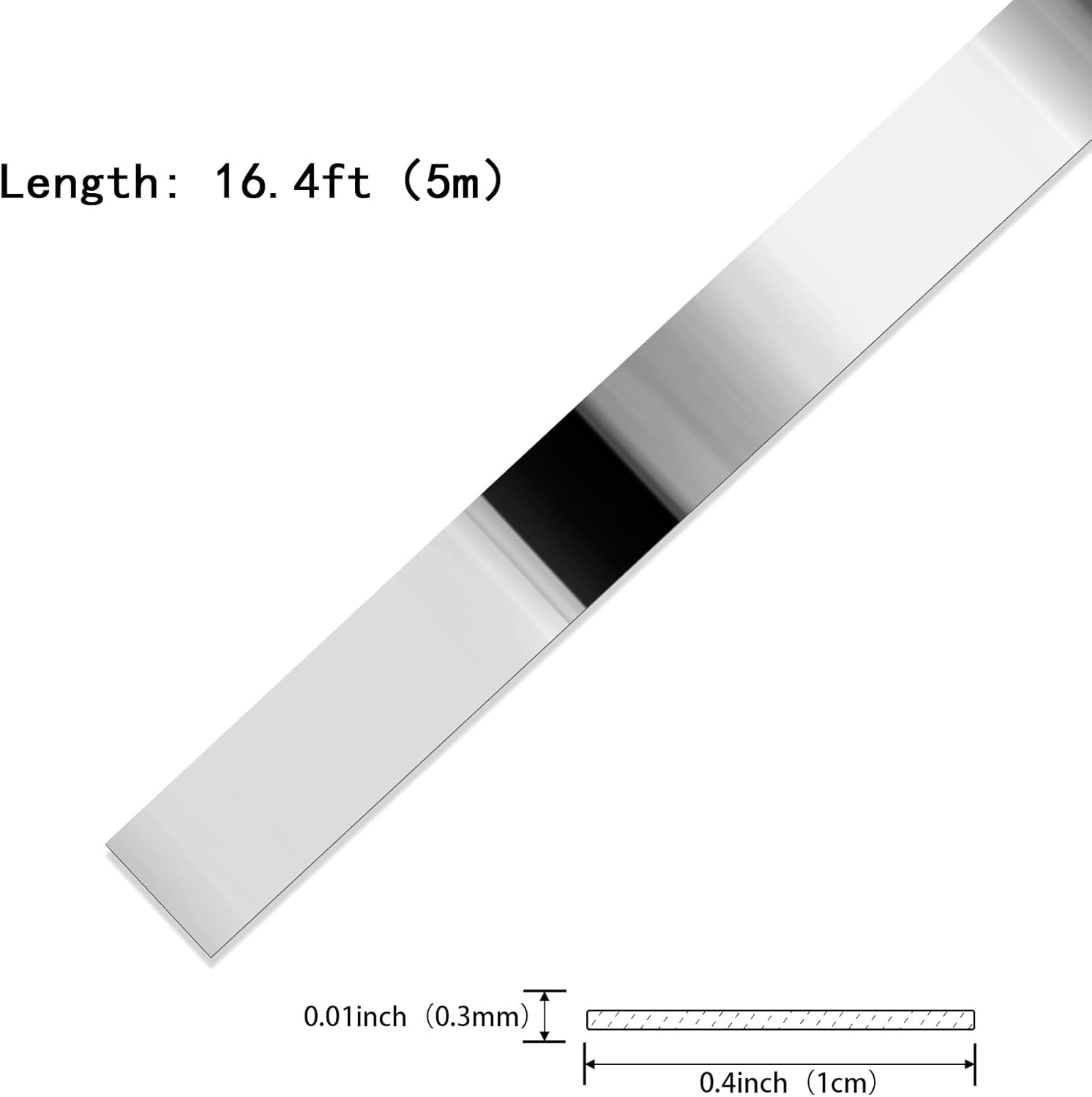 Silver Metalized Mirror-Like Finish Molding 5m x 1cm,
