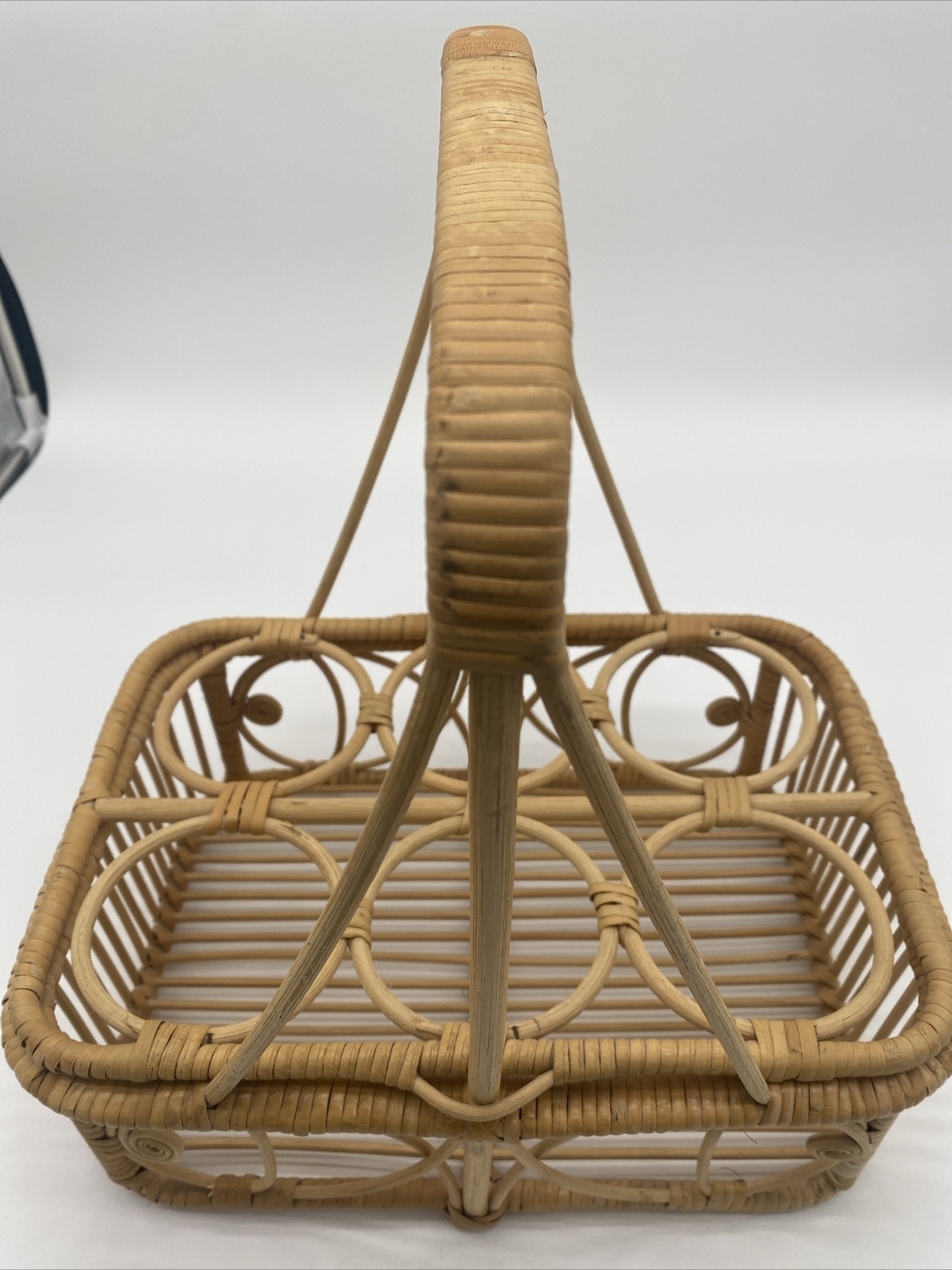 Vintage Wicker Rattan Drink Caddy Basket