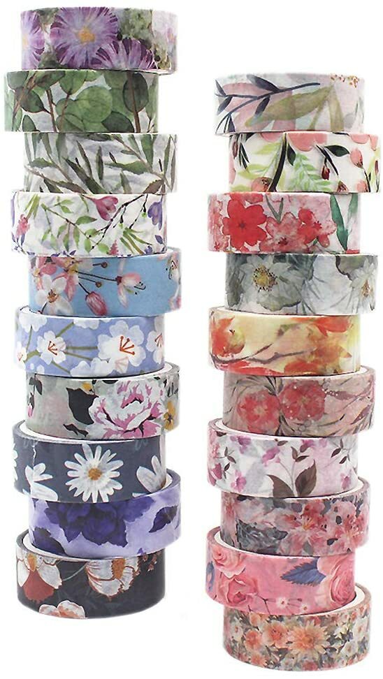 Washi Tape Floral Pack - 20 Rolls Japanese Flower Tape with 0.6 inch Wide x 4.4