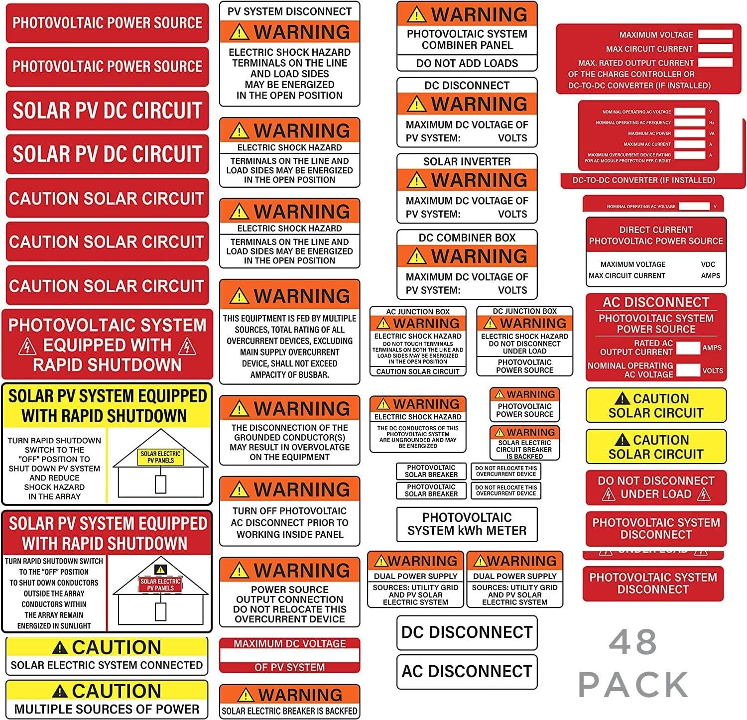 Solar PV Label Kit - 480 Count Waterproof Warning Stickers for Installations