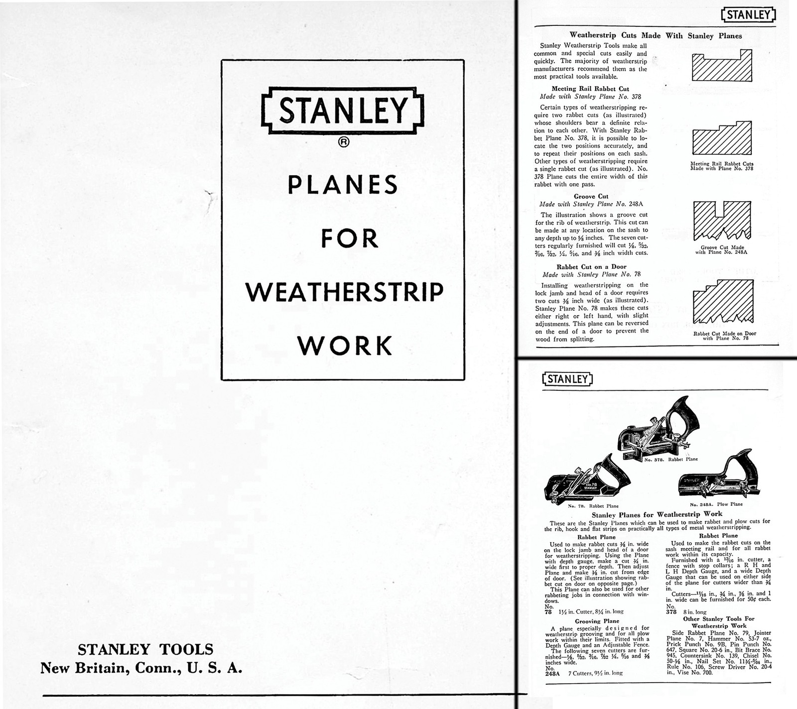 Orig. Stanley Four-Page Booklet "Tools for Weatherstrip Work" - mjdtoolparts