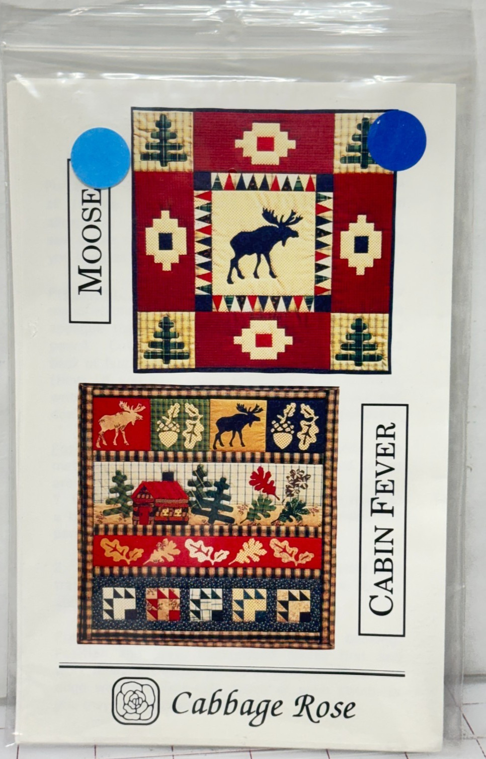 Cabbage Rose Quilt Pattern Moose Cabin Fever 25" wall hanging quilt pattern