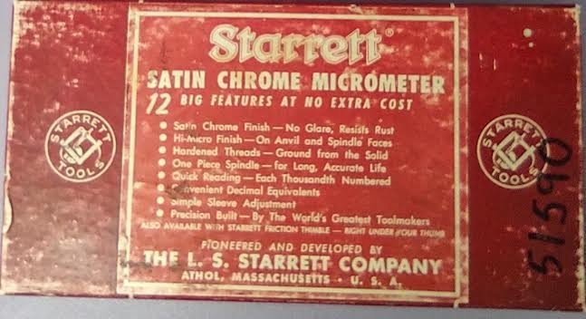 L. S. Starrett Co. MACHINICAL SCREW THREAD MICROMETER CALIPER 2" Max .001" Res