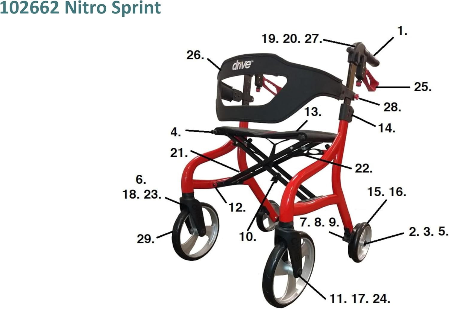 Replacement Backrest for Nitro Sprint Rollator 102662 – Part # 102662-28
