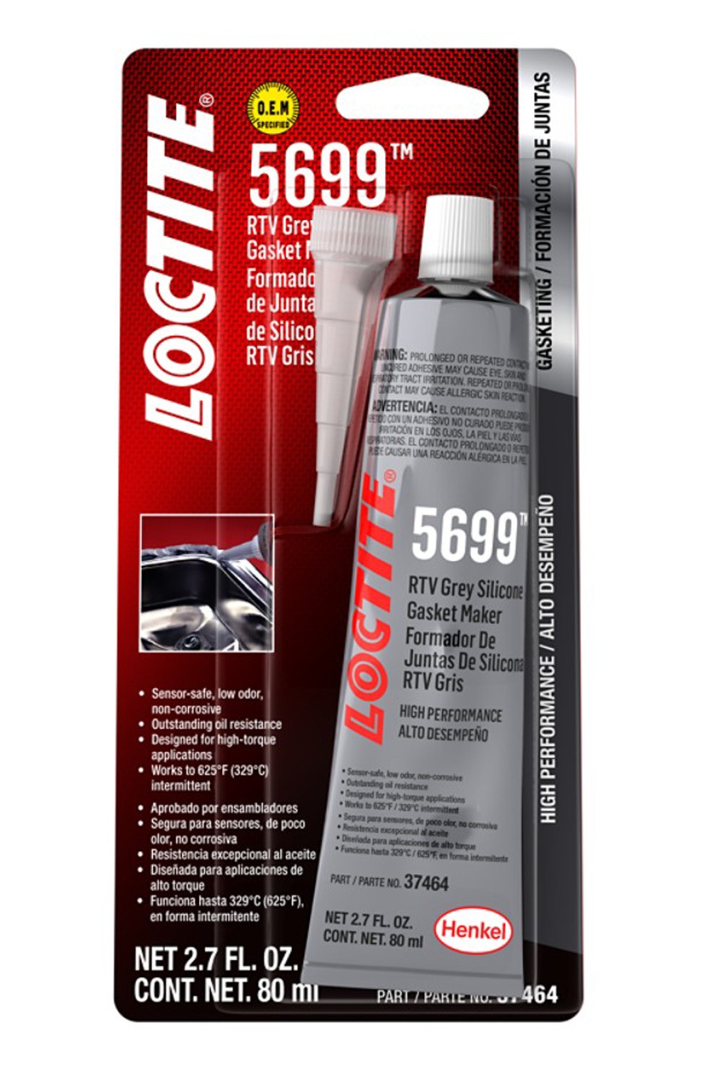 Loctite Sealant - Gray RTV 5699 - Silicone - 80 ml Tube - Each 491982