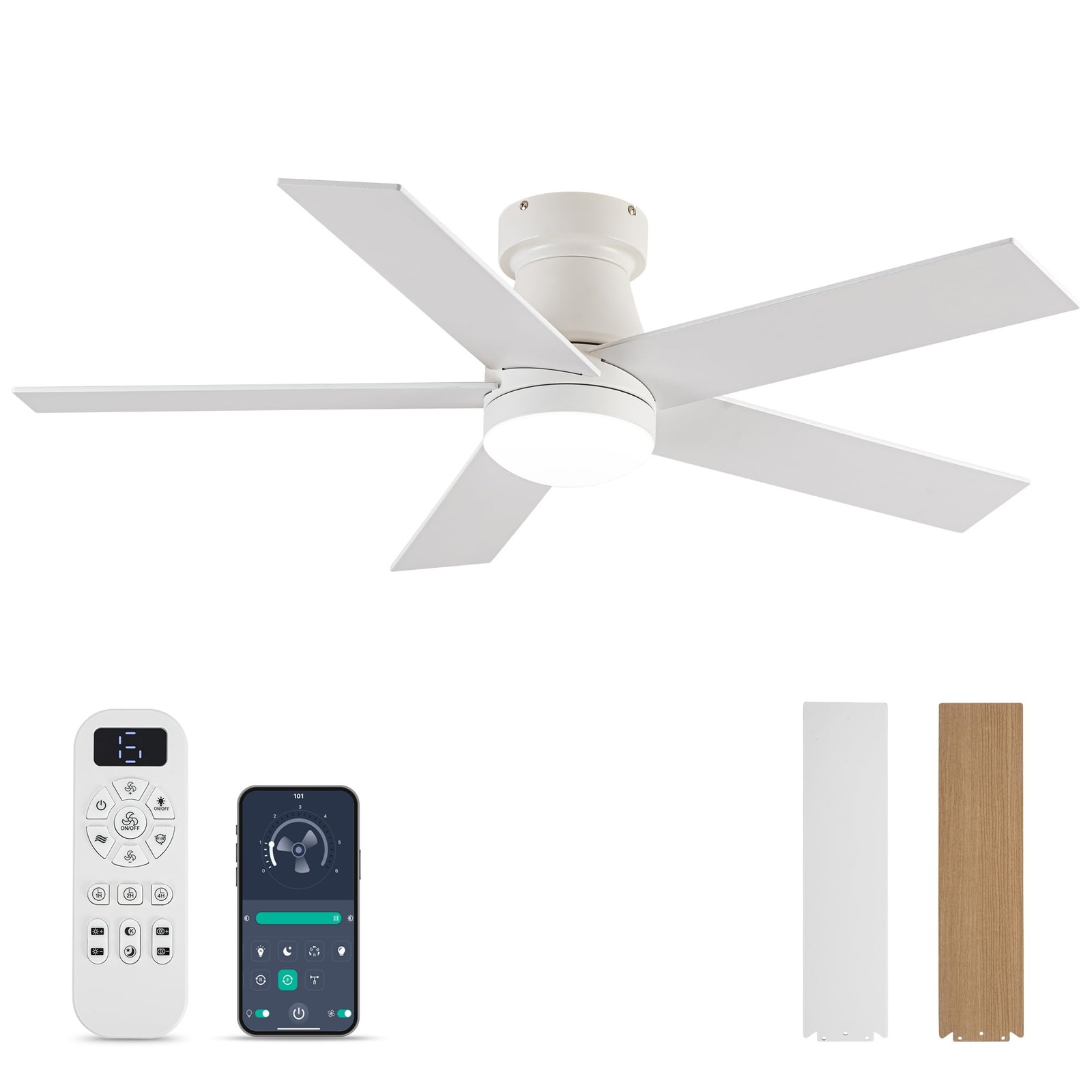 Ceiling Fans with Lights and Remote Control, White Low Profile Ceiling Fan wi...
