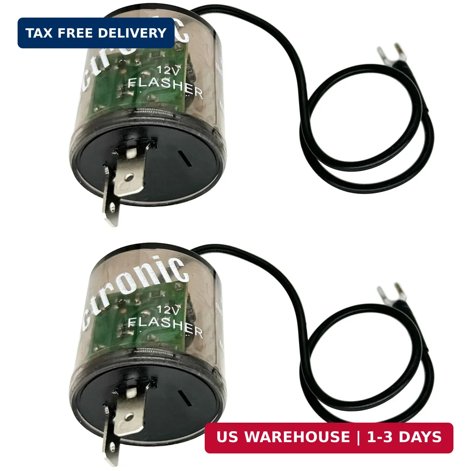 2-pin 12vdc LED Flasher Relays with Ground Wire, Pack of 2
