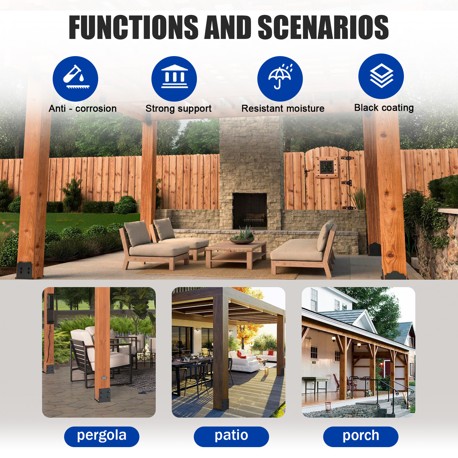 New 2-Pack 10x10 Post Base for Concrete with 1-Inch Standoff Pergola Bracket Kit