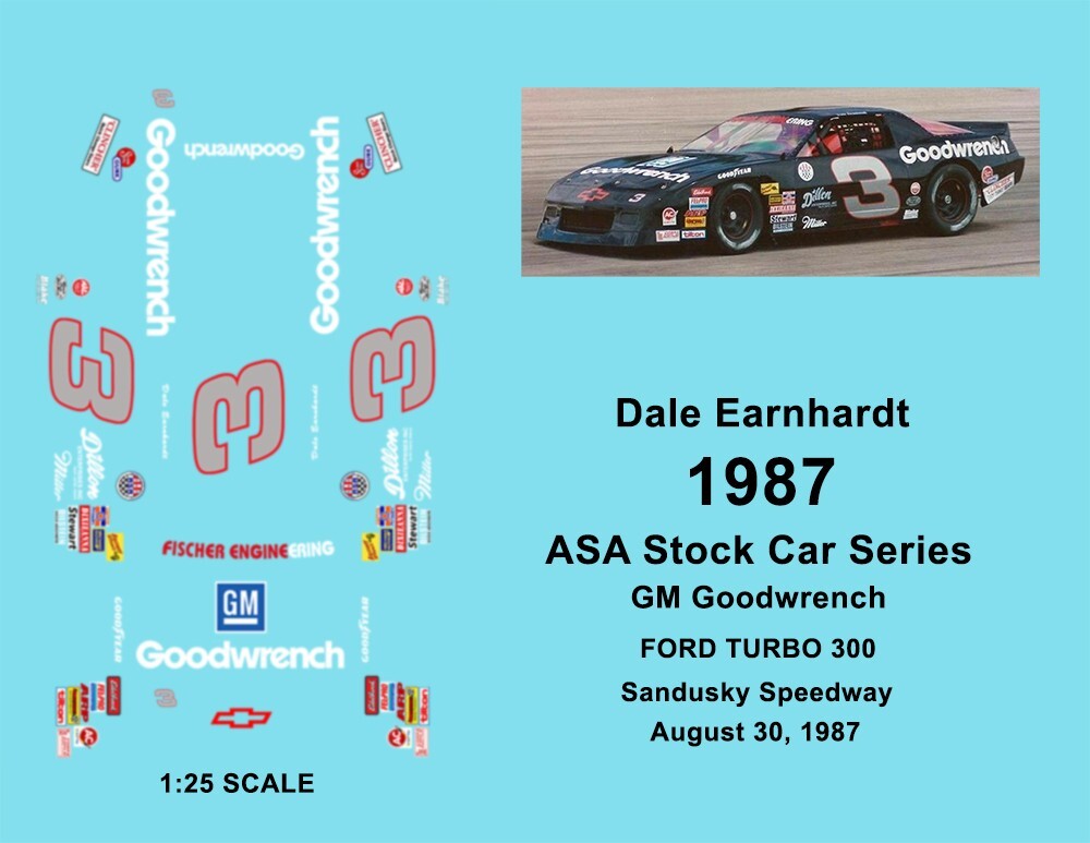 1987 #3 - 1:25 Scale Late Model Waterslide Decals -  Sandusky Speedway