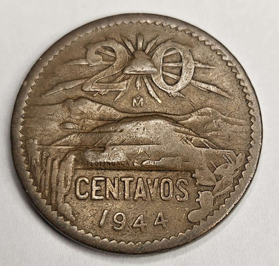 1944 Mexico 20 Centavos - Circulated Mexican Bronze World Coin - L4