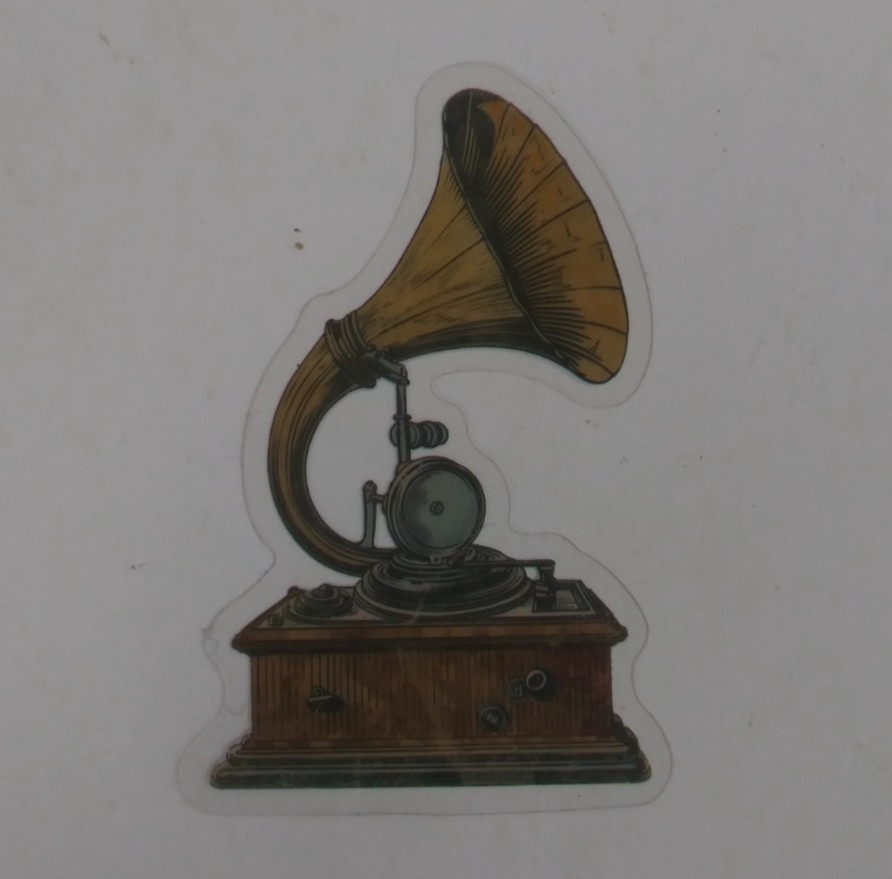 Old Gramophone Transparent Sticker 2.5" x 1.5" (F)