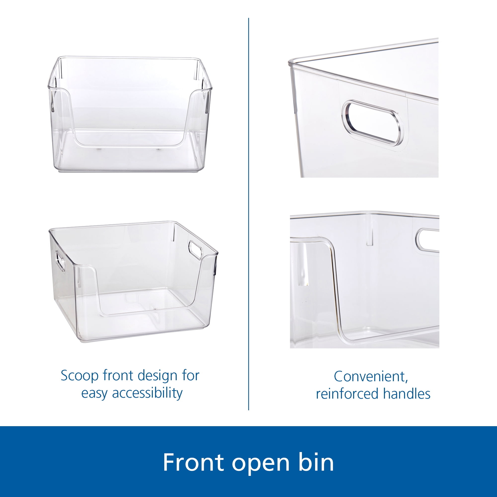 Clear Glossy Plastic Open Front Organizer Bin , Single Size Organizer Bin,