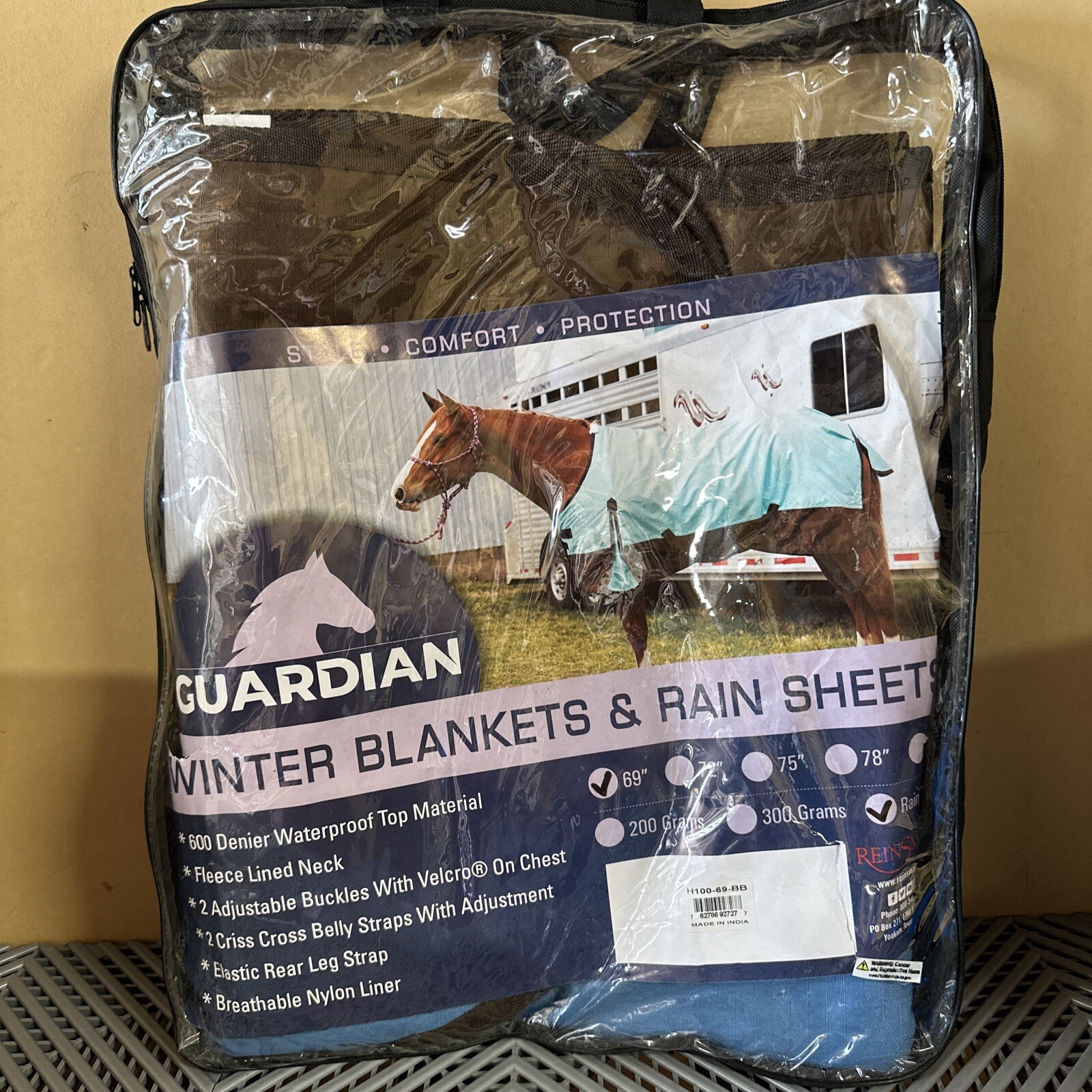 Guardian Reinsman Rain Sheet, 600 Denier WP Top, Breathable Nylon Liner - H100