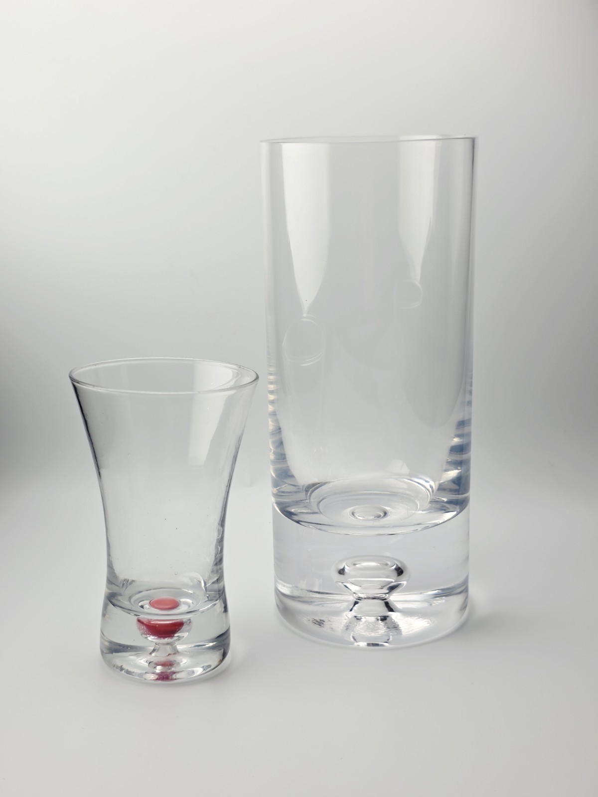 Pair Bubble Base Barware – Tall Highball Glass & Red Bubble Shot Glass