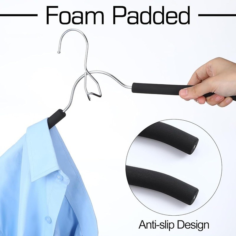 Non Slip Foam Padded Hangers Set 10pcs Robust Metal Core Dual Hanging Method New